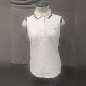 Fred Perry White Sleeveless Polo Top with Navy Trim
